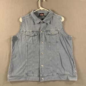 Harley Davidson Women L Sleeveless Blue Vest Metal Snap Soft Cotton Pockets HOLE